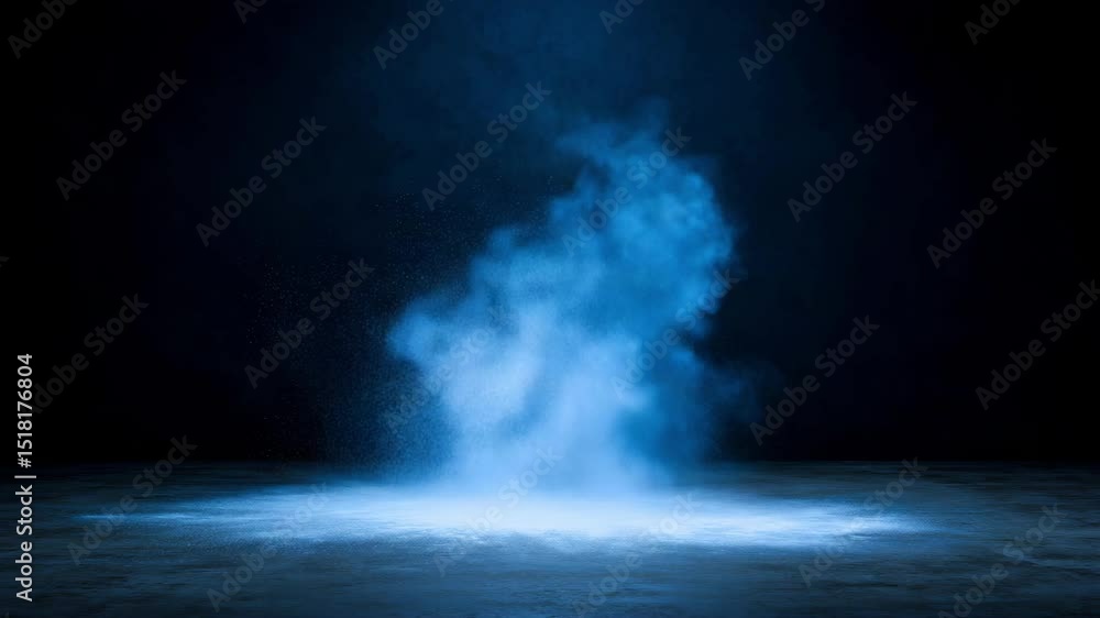 Poster blue smoke cloud on dark background with light and mist creating mysterious glowing effect