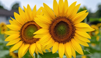 Radiant duo of sunflowers basking in the sunlight during summertime beauty