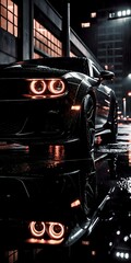 A Car Posing in the Rain with Wet Road	