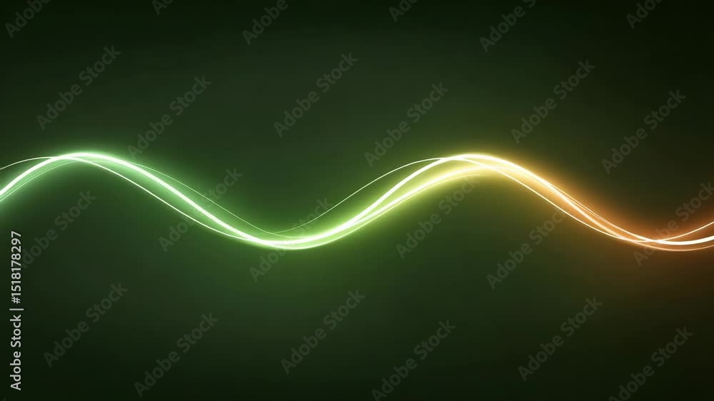 Poster glowing green and orange wave light on dark background creating smooth flowing light effect