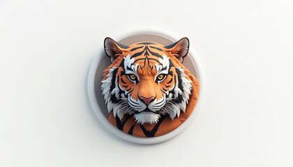 Striking portrait of an orange and black tiger head on a clean white background