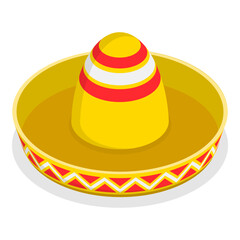 3D Isometric Flat Vector Set of Mexican Hats, Traditional Costume Elements. Item 6