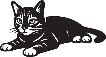Relaxing kitten black and white vector, Cute baby cat resting minimal sketch