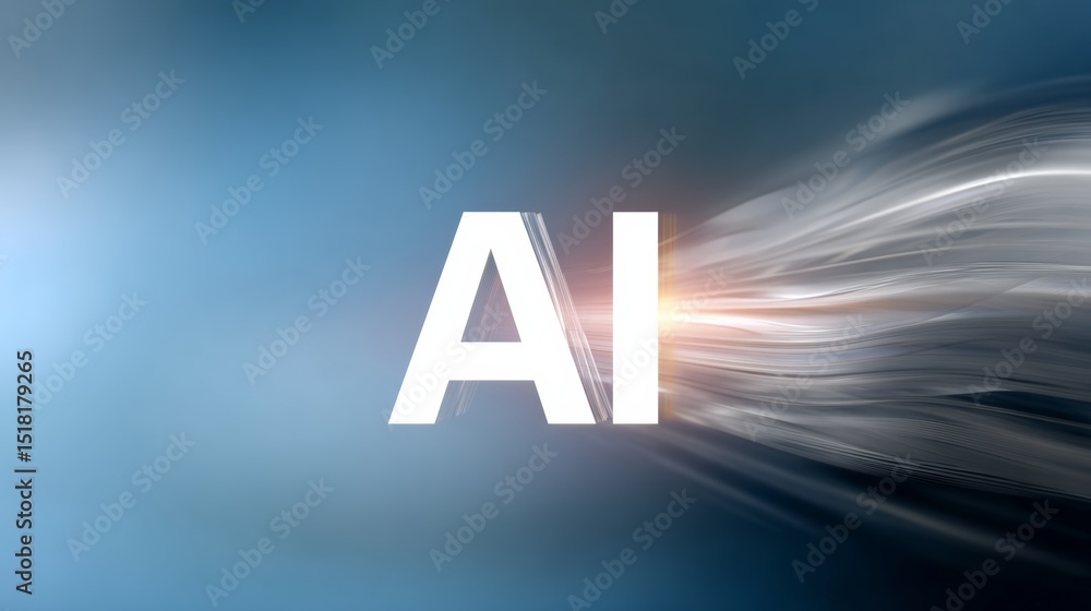Poster blue and white image of a wave with the word ai in white letters. concept of motion and energy, as i