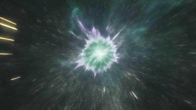 Green cosmic explosion with seamless starburst light animation.
