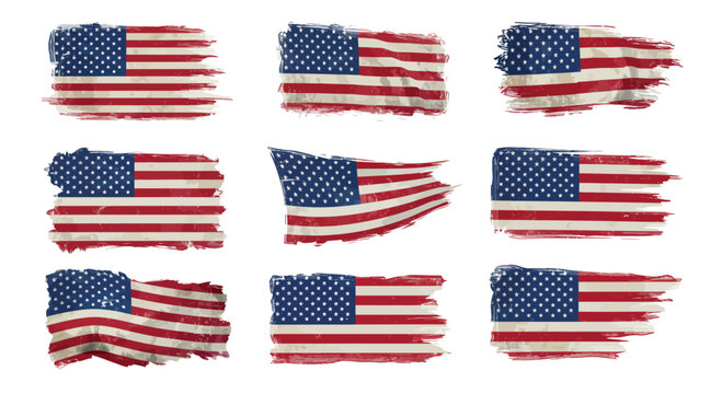 Artistic collection of distressed american flags for patriotic design projects