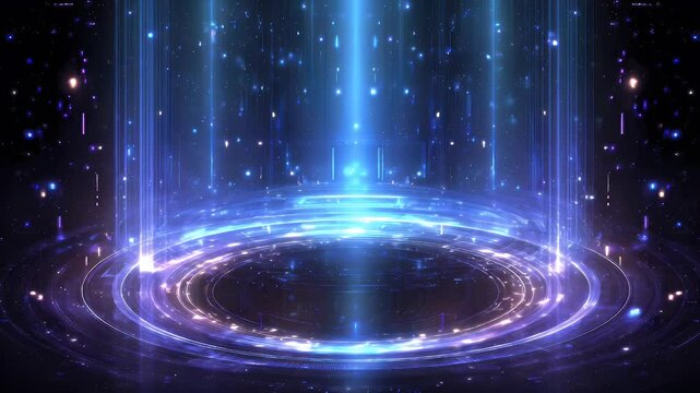 Vibrant cosmic portal with luminous beams and sparkling particles creating a mesmerizing visual effect