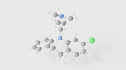 clomipramine molecule 3d, molecular structure, ball and stick model, structural chemical formula antidepressant