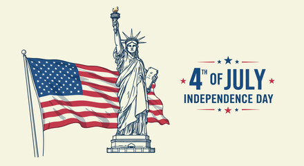 Independence day celebration with statue of liberty and american flag design