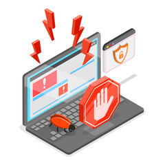 3D Isometric Flat Vector Illustration of Computer Crime, Cyber Security Breach. Item 3