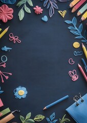 colorful chalkboard with welcome back message and doodles paper cut scene