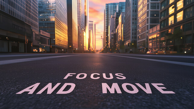 City street with inspiring message at sunset, encouraging movement