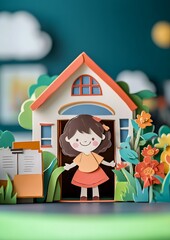 new student entering classroom and being welcomed paper cut friendly scene