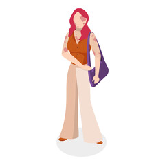 3D Isometric Flat  Set of Happy People with Vitiligo. Item 5