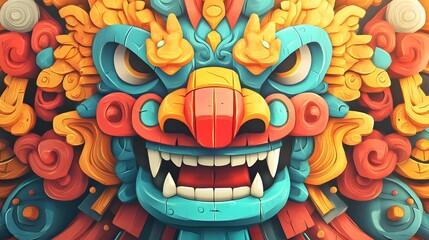 Colorful, intricately detailed monster head design.
