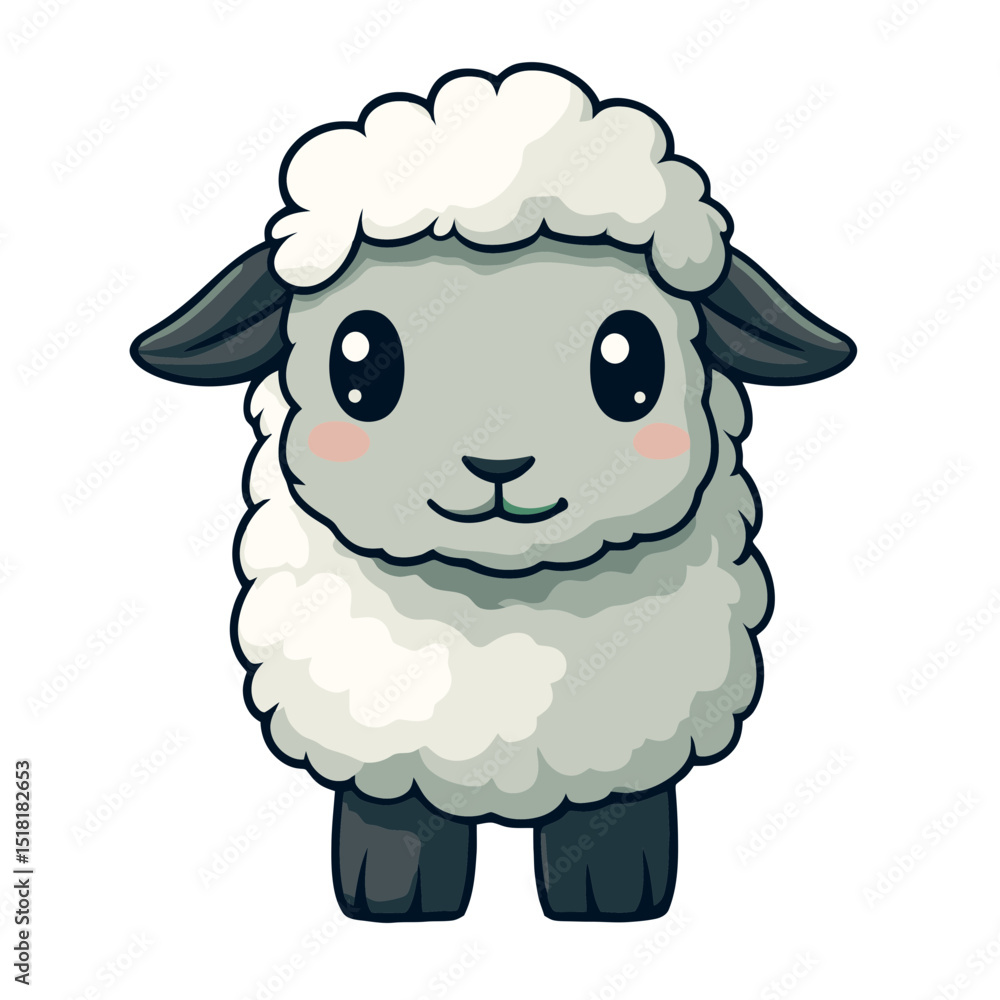 Poster cute lamb cartoon icon design showcases a simple flat style with a friendly expression and fluffy te