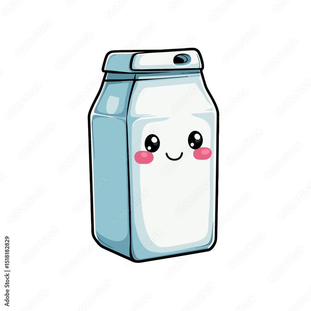 Poster simple cartoon milk carton character with a friendly face displayed in a colorful and playful style 