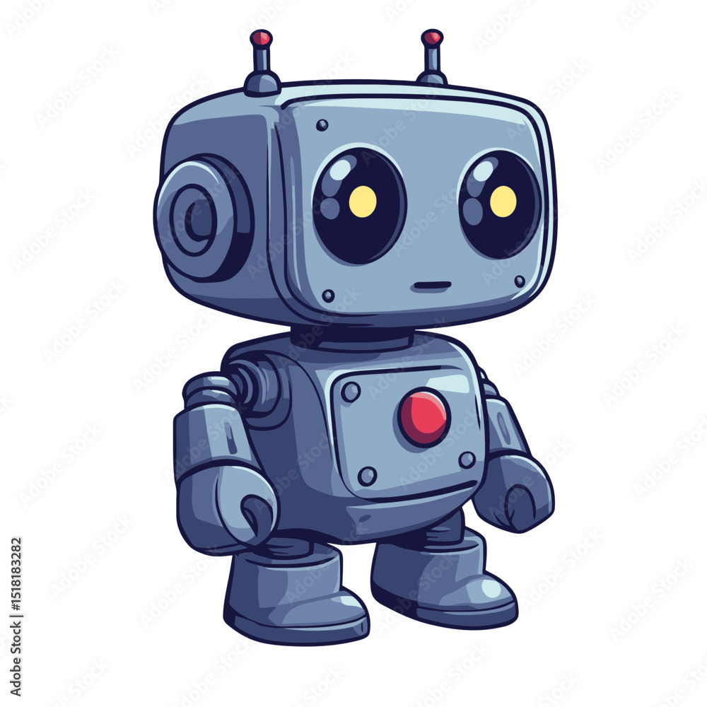 Poster charming robot toy icon featuring a simplistic and friendly design of a 2d cartoon character with br