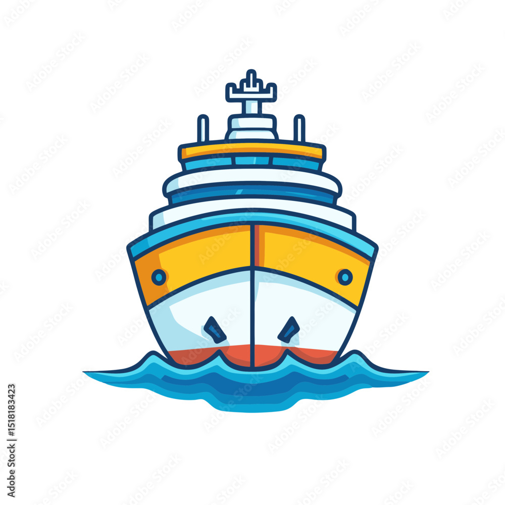 Poster ship icon design featuring a simple flat cartoon representation in bright colors, showcasing a uniqu
