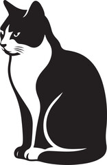 Obraz premium Sitting cat silhouette black white illustration, Pet cat seated elegant vector