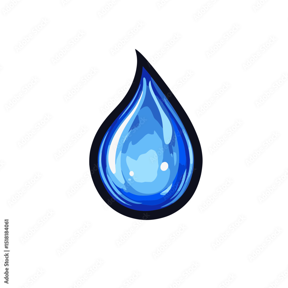 Poster simple flat cartoon icon of a blue water drop with a clean design suitable for various digital appli