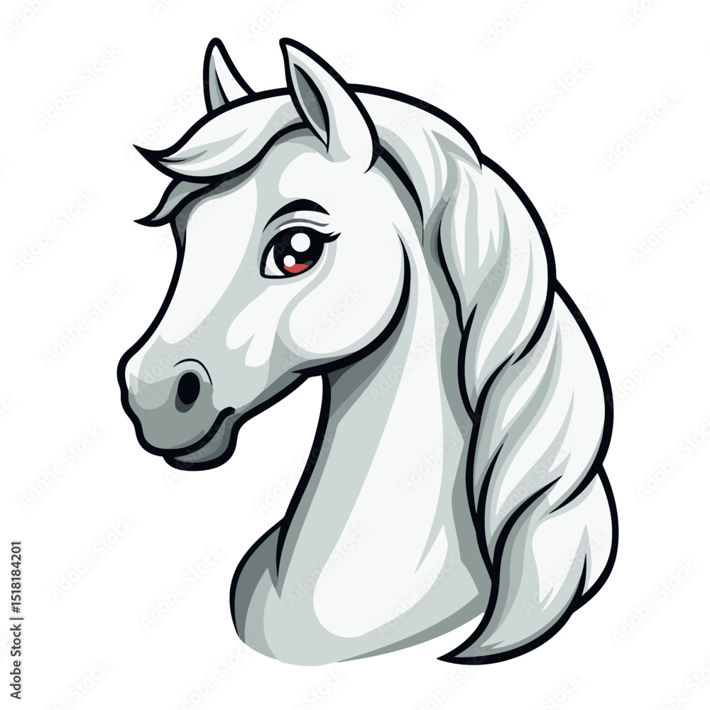Poster white horse icon featuring a simple flat design with a cartoon appearance and smooth lines suitable 