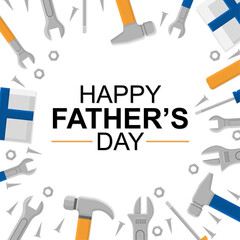 Happy Fathers Day greetings card design with tools, screwdrivers, Spanners etc. background/banner design element