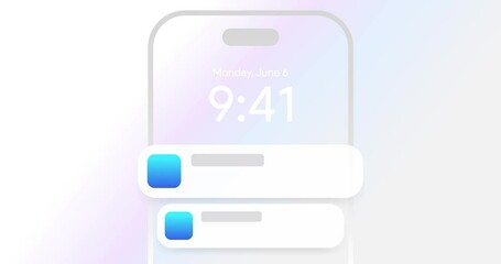 Mobile push notification animation. Minimal iphone messenger alert. Live message center. Social Media income notific pop-up. White background. ios communication window. Chat text box bubble 4K - Powered by Adobe