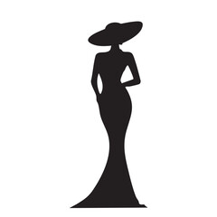 Elegant silhouette of a woman in stylish dress and hat