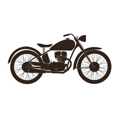 Vintage motorcycle vector, simple design, black and white, on a transparent background,