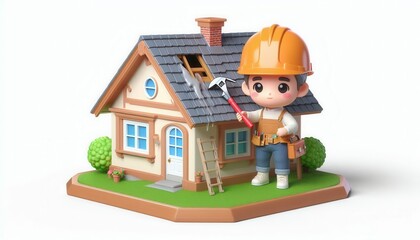 Home renovation action with cartoon character indoor setting 3d model playful environment engaging viewpoint