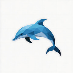 Fototapeta premium Geometric Dolphin Illustration in Shades of Blue on White Background