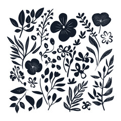 Floral element patterns black white vector