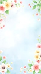 Pastel floral frame soft watercolor flowers background
