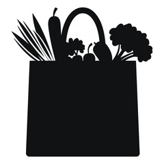 Grocery Bag with Veggies. Simple black and white shopping bag filled with various fresh vegetables