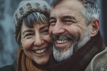 Portrait of a cheerful caucasian couple in their 40s expressing their feelings