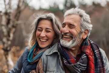 Portrait of a cheerful caucasian couple in their 40s expressing their feelings