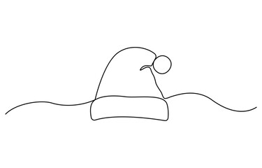Obraz premium Continuous one line drawing of Christmas Santa Claus hat, Santa Claus hat, single line art element, minimalist sketch line vector illustration, Christmas. 