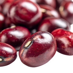 Obraz premium A close-up of adzuki beans with a smooth surface, isolated on white, high-resolution macro shot.