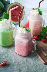 Colorful summer smoothies with fresh fruits 