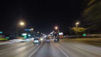 Drive through Traffic of cars in Moscow city streets, timelapse hyperlapse Russia