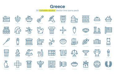 Greece line icon pack. Greece Stroke icon set. Editable Stroke icon