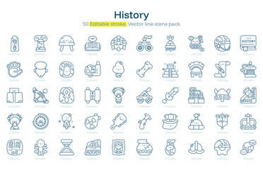 History line icon pack. History Stroke icon set. Editable Stroke icon