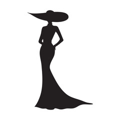 Elegant silhouette of a woman in a flowing gown with a hat