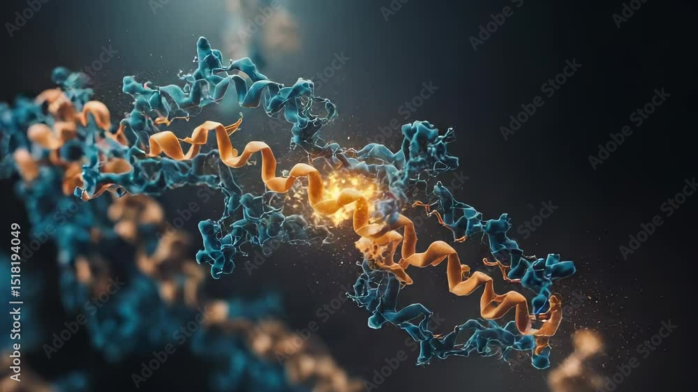 Poster detailed 3d animation of molecular structure with intricate details and color contrasts