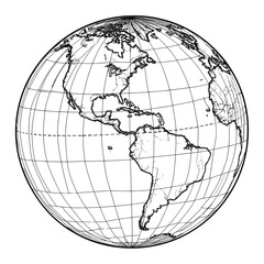 Globe Print flat 2d outline black white representation vector