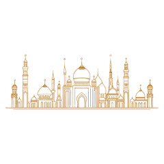 Fototapeta na wymiar Golden mosque outline architecture illustration islamic vector