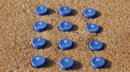 Colorful blue and green buttons and white balls on an abstract art palette
