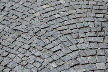 Granite cobblestone pavement with radial pattern
