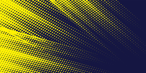 Yellow halftone on blue background. Vector dotted sparkles or halftone shine pattern texture Pop Art Style Background.